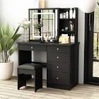 Awilda 39.4'' Wide Makeup Vanity Set with Stool and LED Mirror