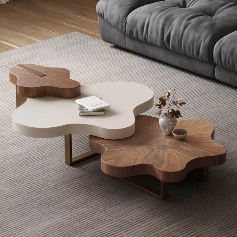 Janisia 3 Piece Nesting Coffee Table Set With Wood Top and Metal Base
