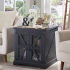 Gracie Oaks 25"H x 24"W Square Farmhouse End Table, with Charging Station and Barn Doors