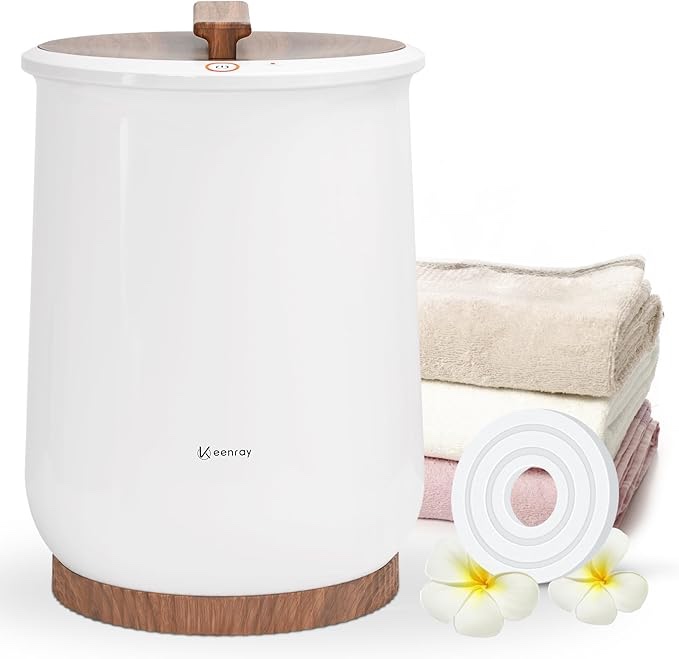 Keenray Towel Warmer, Luxury Towel Warmer Bucket, Large Towel Warmer for Bathroom, Auto Shut Off, Fits Up to Two 40"X70" Oversized Towels, Bathrobes, Blankets, PJ's and More, Brown 