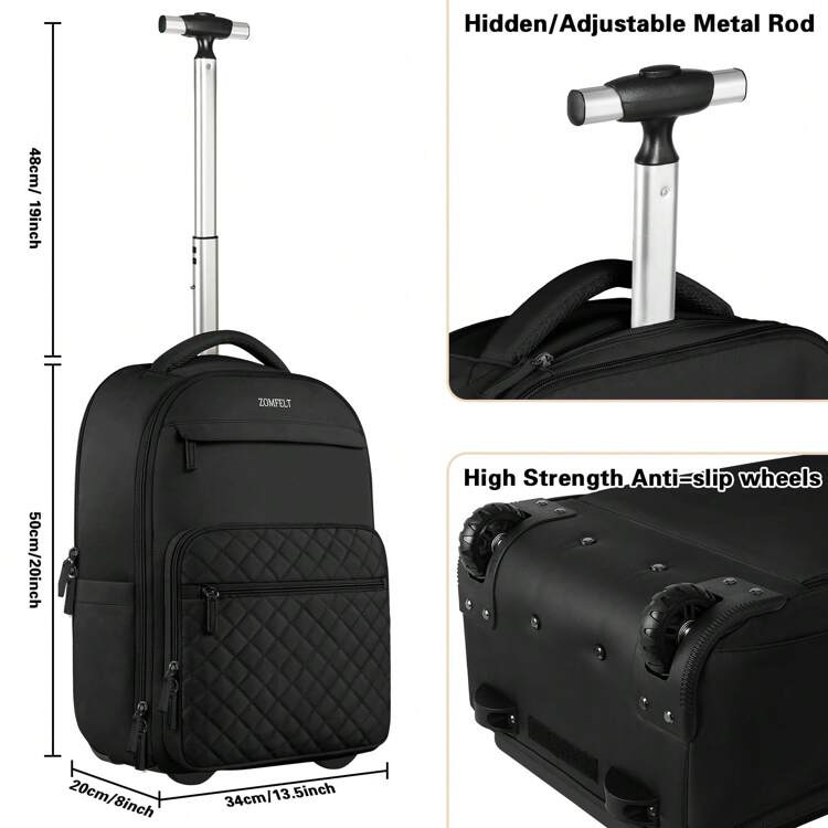 ZOMFELT Rolling Backpack For Women Men, Carry On Luggage Trave