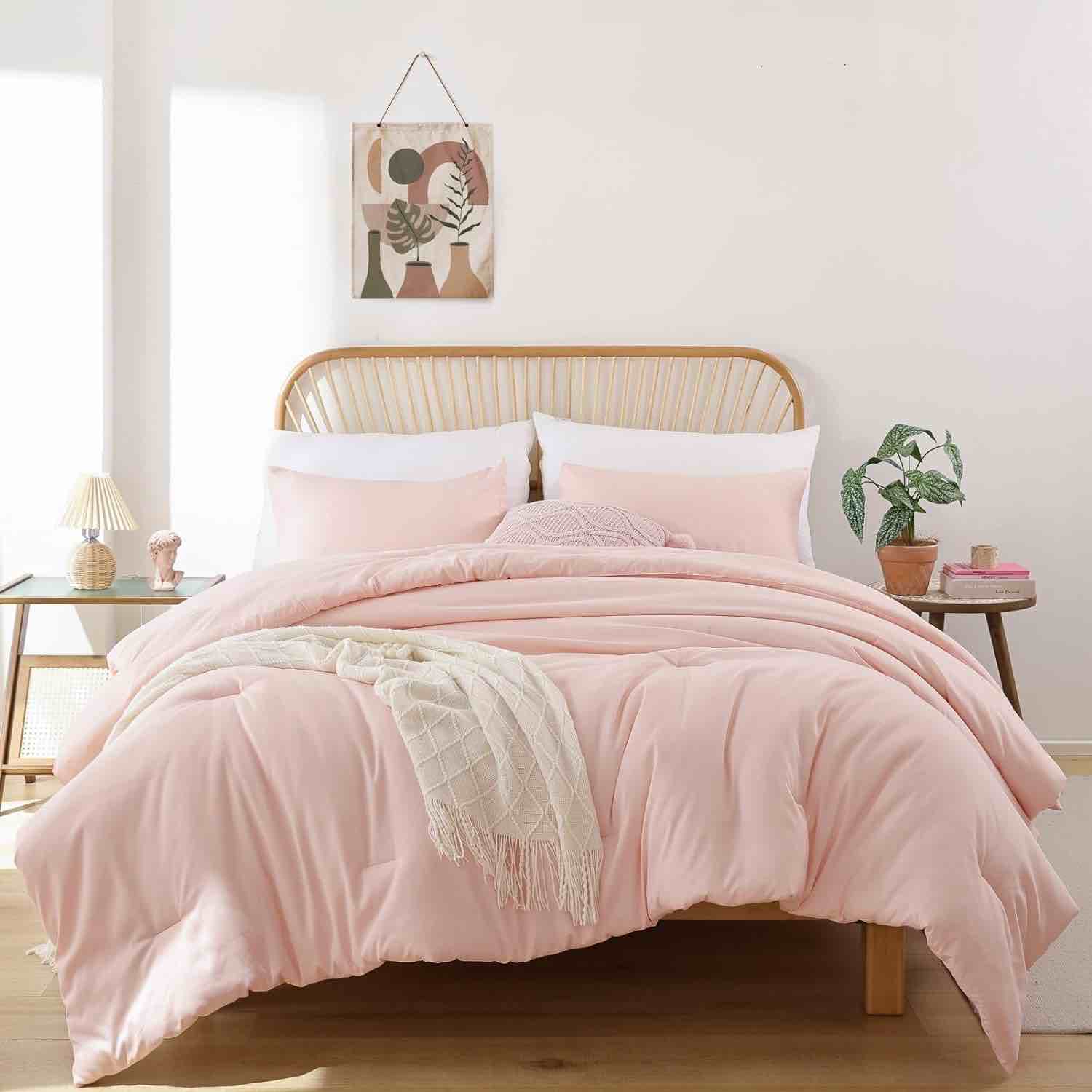 ROSGONIA California King Comforter Set Blush, 3pcs Bedding Comforters & Sets(1 Boho Light Pink Cal King Comforter & 2 Pillowcases), Oversized King Comforter, All Season Bedspread Blanket Quilts, Gifts California King Comforter 104"x96" Blush