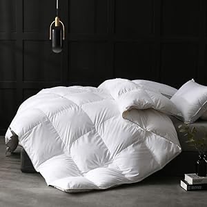 APSMILE Super King Feathers Down Comforter Duvet Insert - Ultra-Soft All Season Down Comforter Hotel Collection Comforter, Fluffy Medium Warmth (120"x120", White) Super King White/All Season