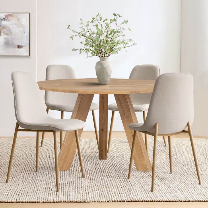 Oslo Dining Chairs Set Of 4,Linen Dining Chair with Oak Metal Legs-Maison Boucle
