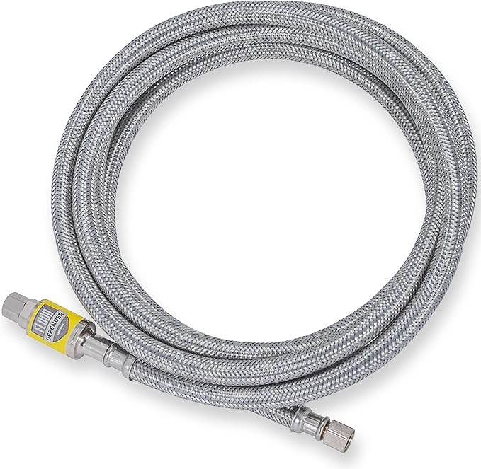 Eastman Ice Maker Connector, 1/4 Inch Compression, Flood Defender Auto Shutoff Valve, 10 Foot Flexible Braided Stainless Steel Hose, 98554