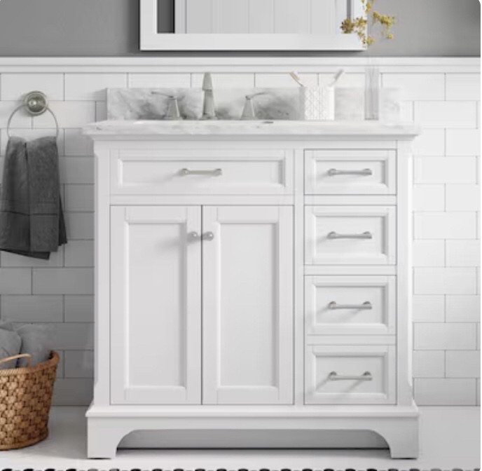 allen + roth Roveland 36-in White Undermount Single Sink Bathroom Vanity with Natural 