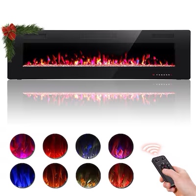 COWSAR 68-in W Black Infrared Quartz Wall-mount Electric Fireplace with Remote Control 