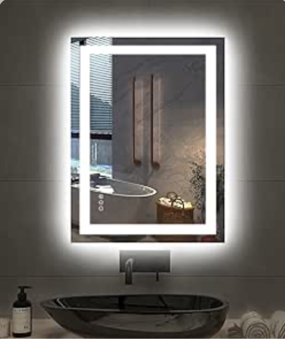 (similar to stock photo)Amorho LED Bathroom Mirror 24"x 32" with Front and Backlight, Stepless Dimmable Wall Mirrors with Anti-Fog, Shatter-Proof, Memory, 3 Colors, Double LED Vanity Mirror(Horizontal/Vertical)