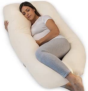Pharmedoc Pregnancy Pillows, U-Shape Full Body Pillow -Removable Organic Cotton Cover - Beige - Pregnancy Pillows for Sleeping - Body Pillows for Adults, Maternity Pillow and Pregnancy Must Haves