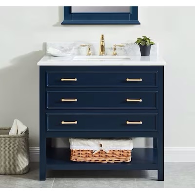 allen + roth Presnell 36-in Navy Blue Undermount Single Sink Bathroom Vanity with Top