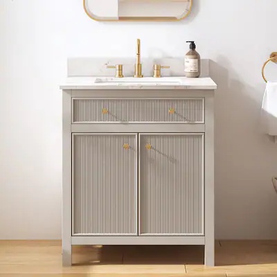 allen + roth Sandbanks 30-in Greige Undermount Single Sink Bathroom Vanity with Top