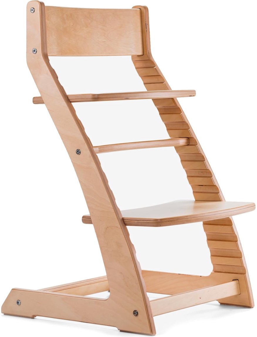 Fornel Wooden High Chair for Babies and Toddlers - Adjustable Height Easy to Clean Toddler Highchair - Kids Dining Chair from 3 Years to 200 Lb, Grow with Child - Natural Birch