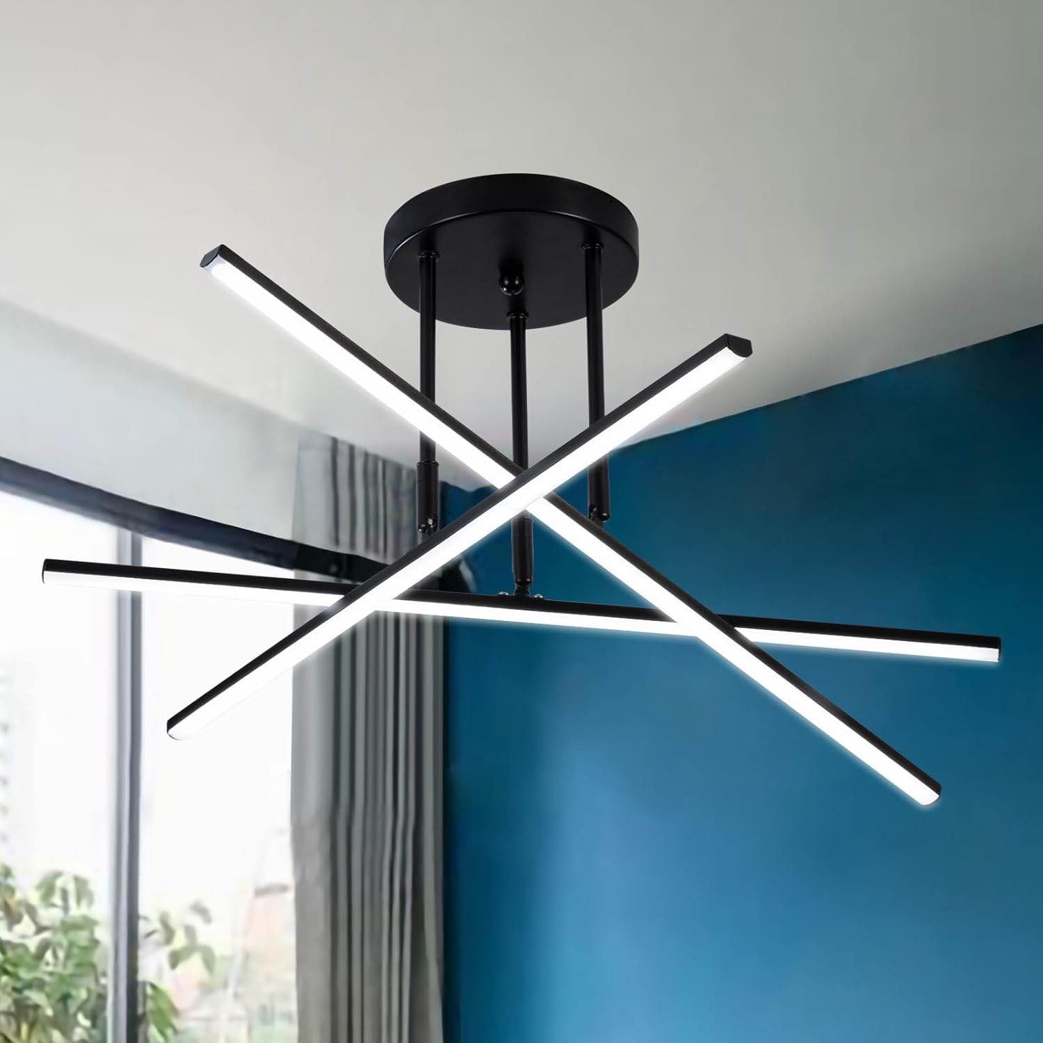 ADFIRAY Black LED Modern Chandeliers 3-Light Modern Ceiling Light 21 in Led Chandelier for Dining Room Entry Modern Light Fixture with 3 Color Temperatures and Max 21W(Black