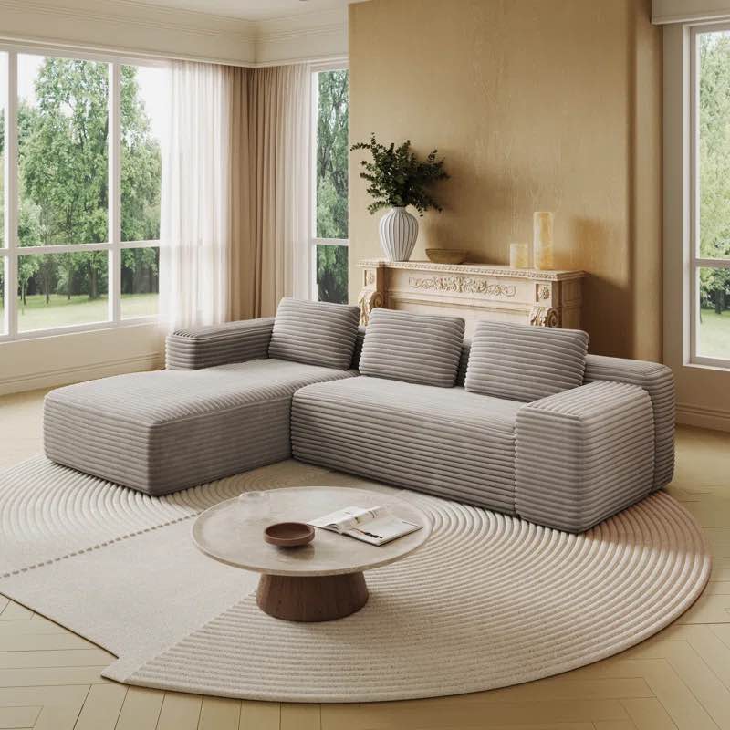 105" Corduroy Cloud Sectional Couch, Upholstered L-Shape Modular Sectional Sofa *incomplete*