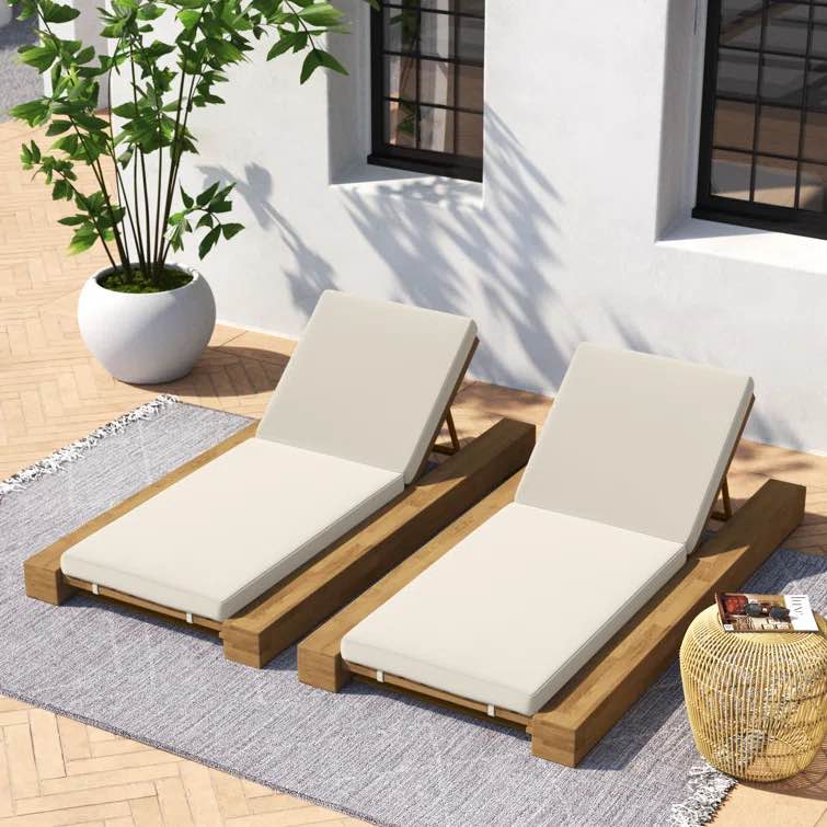 Donnie 39'' Outdoor Acacia Chaise Lounge (Set of 2)(incomplete only 1 Chairs)