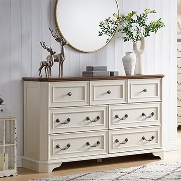 OKD Farmhouse Bedroom 7 Drawers Dresser, Wood Rustic Dresser Tv Stand