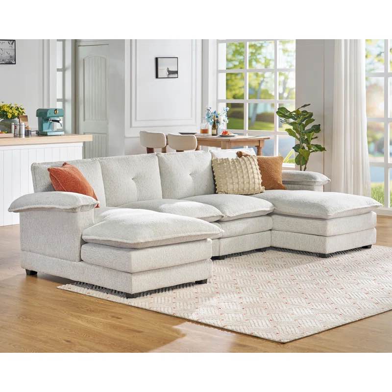 115 Inch Sectional Couch, Modular Sectional Sofa- Double Layer Seat Cushions, U Shaped Couch- Comfy Couches For Living Room( incomplete Box 3 Of 3)