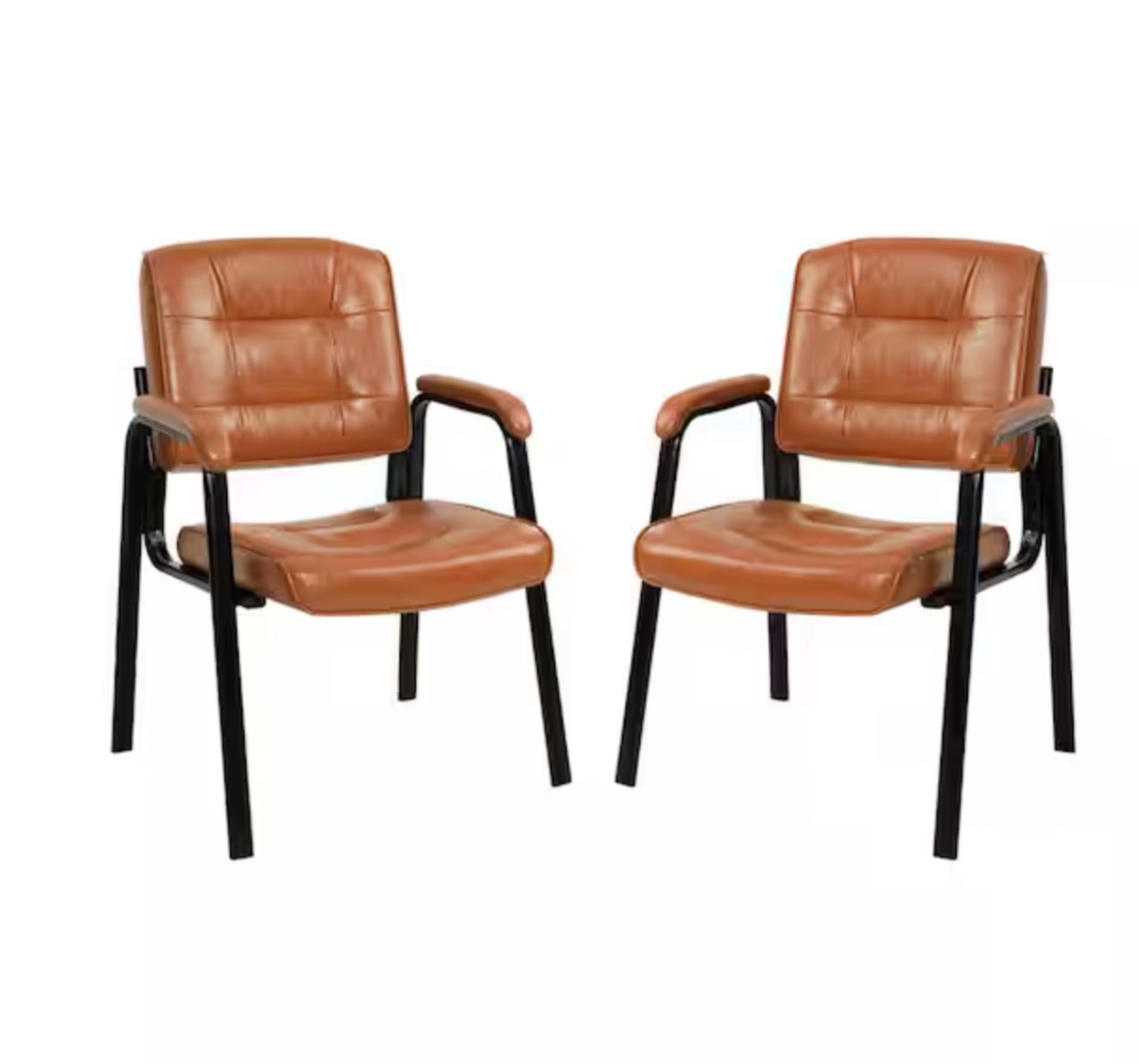 Caramel Office Guest Chair Set of 2, Leather Executive Waiting Room Chairs, Lobby Reception Chairs with Padded Arm Rest