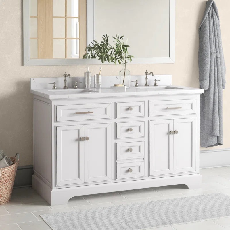 Annaline 54'' Free-standing Double Bathroom Vanity with Engineered Stone Vanity Top