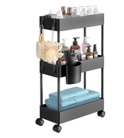  Pipishell Slim Storage Cart with Wheels, Bathroom Cart Organizer Bathroom Storage Small, Rolling Cart for Bathroom, Laundry Room, Kitchen, Narrow Space, Black PIUC04