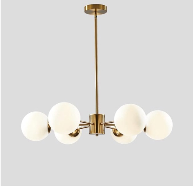  Lighting Modern 6-Light Sputnik Chandelier with Milk Glass Globe Mid Century Adjustable Ceiling Pendant Light Gold Brass Flush Mounted Fixture(incomplete missing pieces)