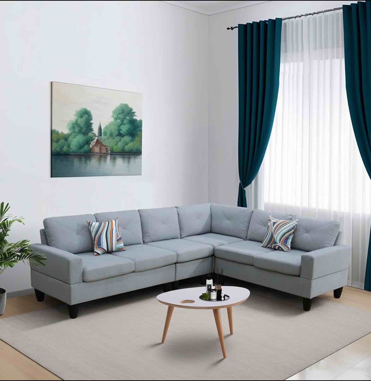 Pallid Massa Flannel 4-Piece Couch Living Room Sofa Set F22306 for Living Room/House/Bedroom/Office/Apartment(White,LS+RS+W+C)(incomplete Right sofa & Wedge only) 