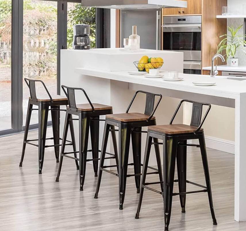  Andeworld Bar Stools Set of 4 Counter Height Stools Industrial Metal Barstools with Wooden Seats(24 Inch, Distressed Gold)