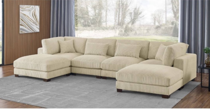 ANDRECO 144 WIDE REVERSIBLE MODULAR CORNER SECTIONAL WITH OTTOMAN WADE LOGAN BODY FABRIC: BEIGE CORDUROY(incomplete 1 piece only)