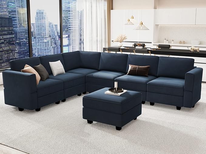 HONBAY Modular Sectional Sofa U Shaped Modular Couch with Storage, Convertible Modular Sectional Couch for Living Room, Blue