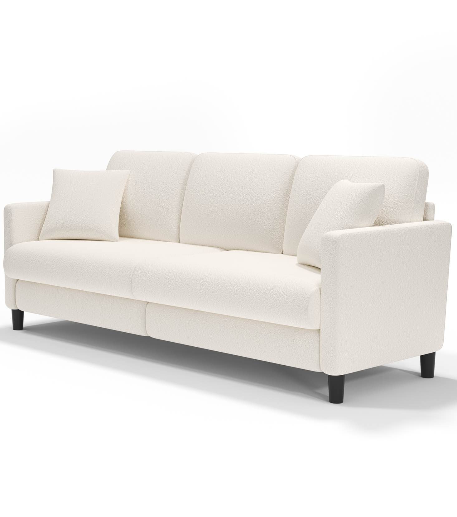 83 SOFA COUCH FOR LIVING ROOM,COMFY TEDDY FLEECE LOVESEAT SOFA,EXTRA DEEP SEAT COUCHES, BEIGE WHITE