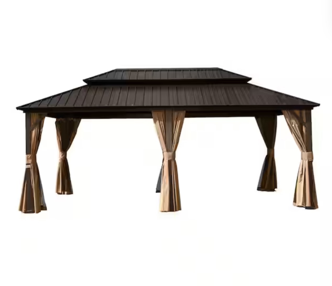 20 ft. W x 12 ft. D Aluminum Hardtop Gazebo with Galvanized Steel Double Roof Curtains and Netting( incomplete box 5/6)