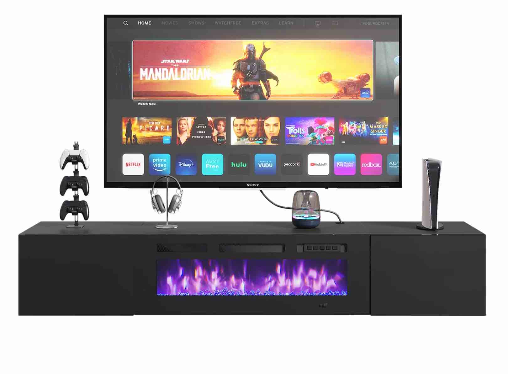 70" Floating Wall Mounted Fireplace TV Stand with Storage