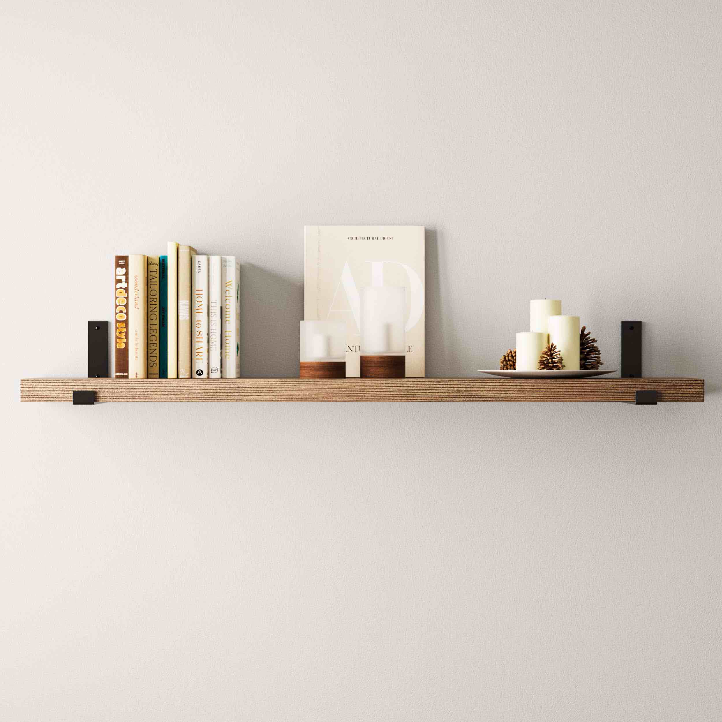 FORTE Floating Wall Shelf - Burnt - 48" Long, 9.25" Deep, 1.5" inch Thick
