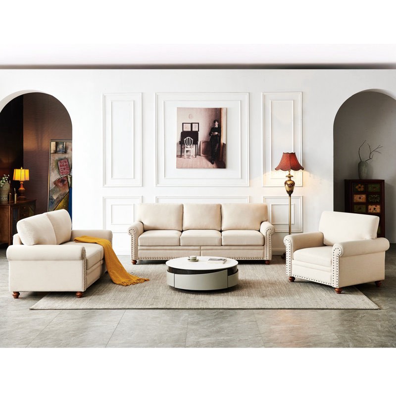 Caydren 3 - Piece Living Room Set, Linen Fabric Upholstery with Storage Sofa ( incomplete) 