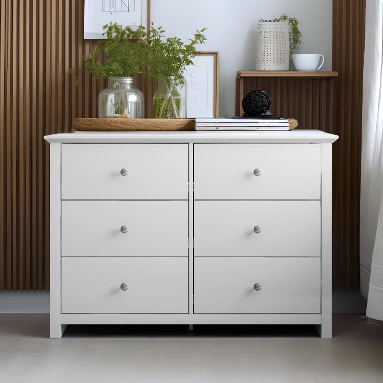 White Tevrat 6 Drawers Double Dresser