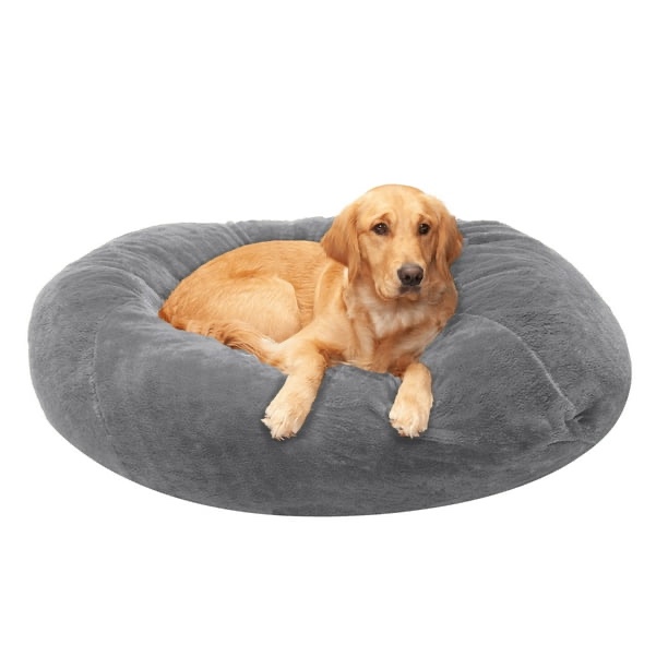 FurHaven Pet Products Round Plush Ball Dog Bed - Gray Mist, Extra Large - 45"