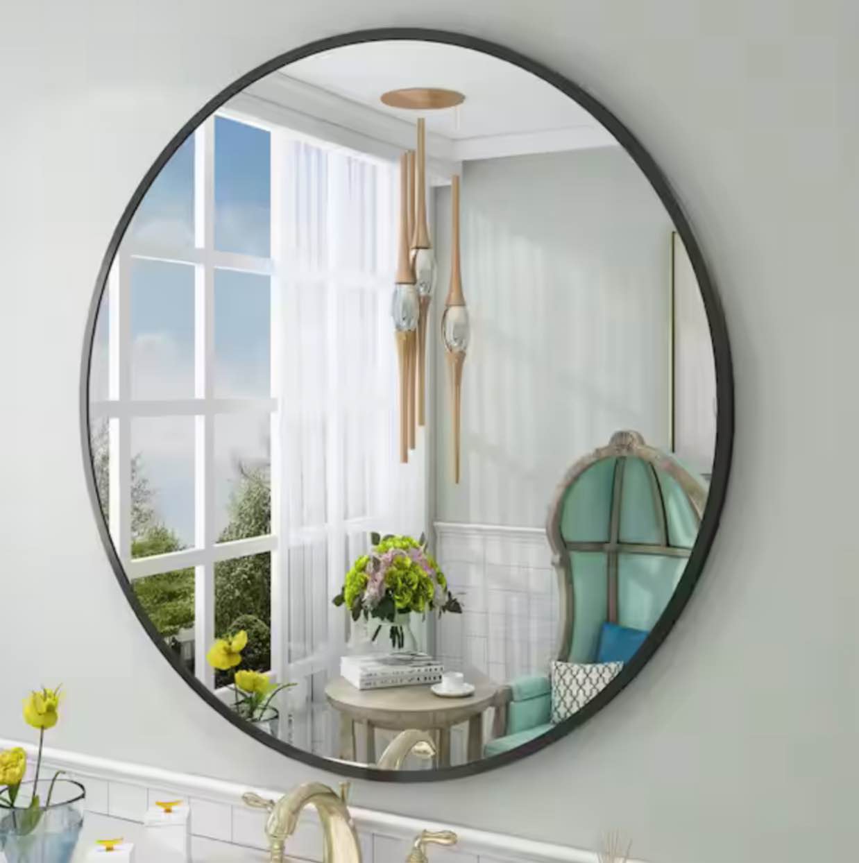 32 in. W x 32 in. H Round Aluminum Alloy Framed French Cleat Mounted Wall Decor Bathroom Vanity Mirror in Matte Black