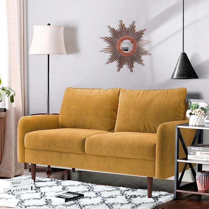 WANSE 56 inch Velvet Loveseat Sofa,Ginger Velvet Couch for Living Room, Couch with Solid Wood Frame, Easy Assembly, Couches for Living Room, Guest Room, Teenager's Room, and Small Apartment