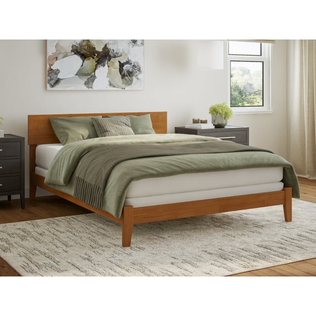 AFI Orlando Queen Solid Wood Foundation Bed, Light Toffee 
