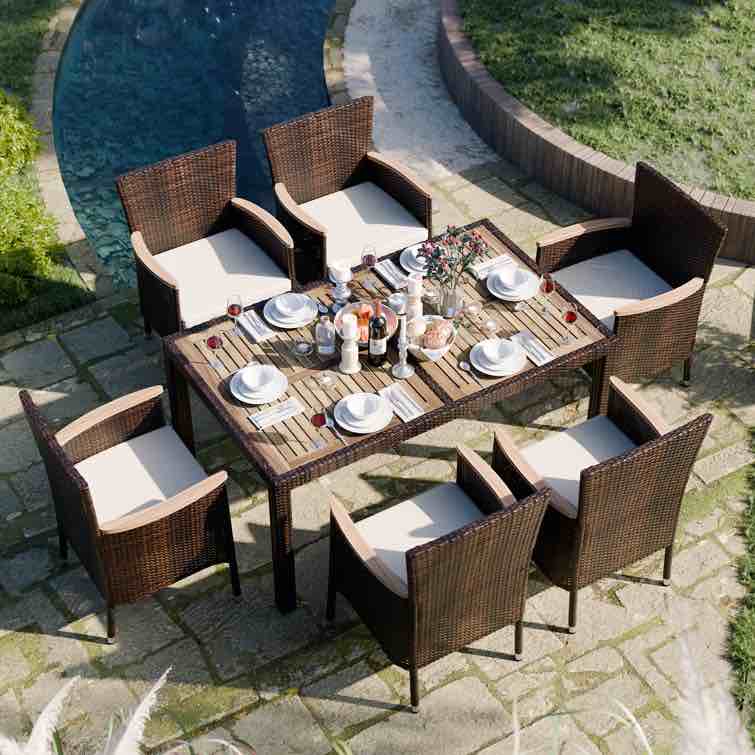 Autymn 6 - Person Outdoor Dining Set with Cushions ( Incomplete)