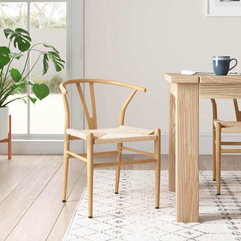 Hedon Woven Mid-Century Modern Dining Chairs With Y-Shaped Backrest (Set of 2)