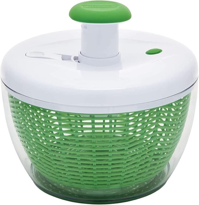 Farberware Easy to use pro pump spinner with bowl, colander and built in draining system for fresh, crisp, clean salad and produce, Large 6.6 quart, Green