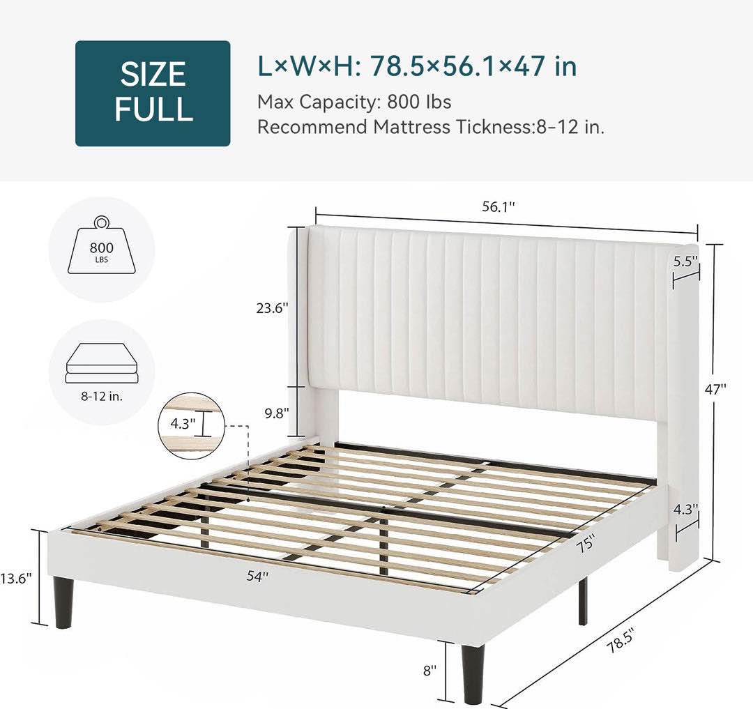 SIZE QUEEN Velvet Upholstered Platform Bed Frame with Vertical Line Tufted