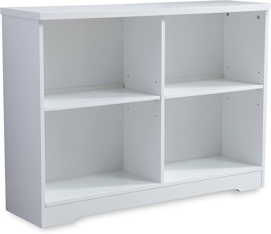 RUIENHOME Industrial Storage Cube Wood Bookcase, 2 Tier 4 Cube Open Shelf Storage Cabinet, Multipurpose Bookshelf, Display Cabinet Shelf for Office, Living Room, Bedroom, Reading Room, White