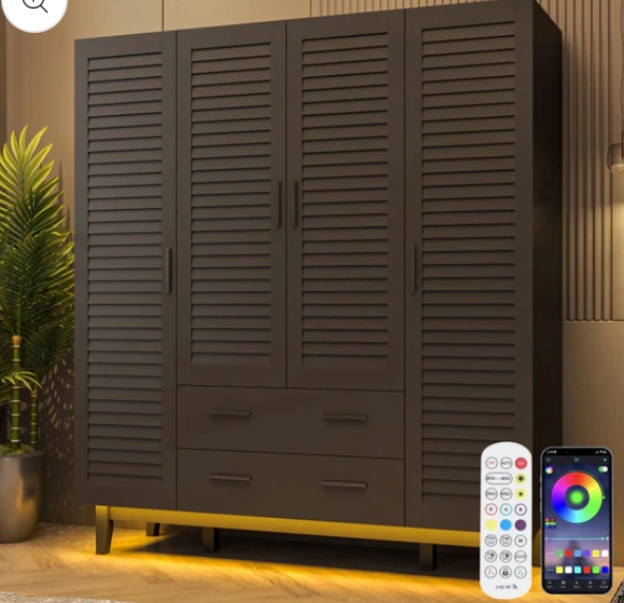 black 4 door 71” armoire wardrobe with led lights (incomplete box a)