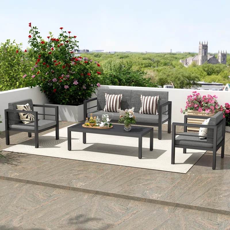 afnan aluminum 4 person outdoor seating group with cushion (incomplete)