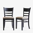 black wooden dining chair with beige cushion 