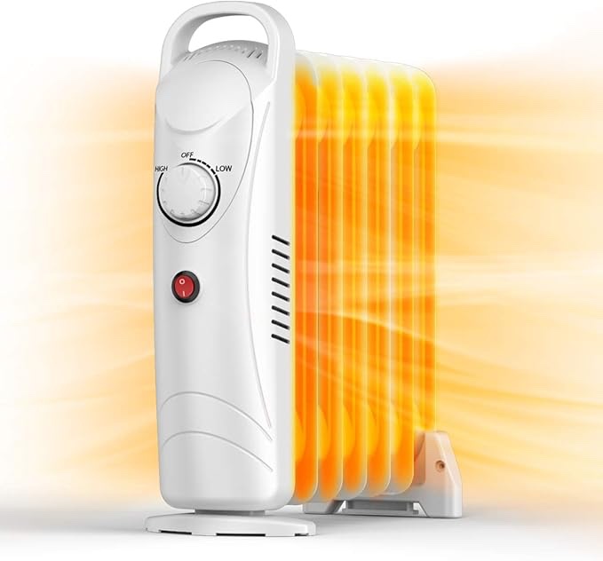 Air Choice Oil Heater, 700W Oil Filled Radiator Heater with Adjustable Thermostat, Overheat Protection, Portable Space Heater with 2 Heat Settings, Quiet & Durable Electric Heater for Office, Home