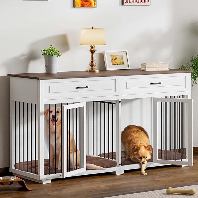 furniture style wooden dog crate white(incomplete)