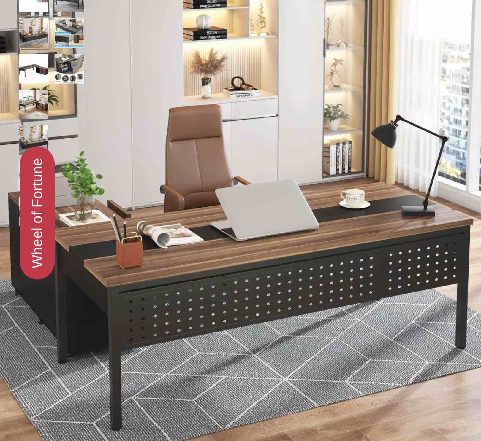 Industrial L-Shaped Desk, 71" Executive Desk with 47" Mobile File Cabinet(incomplete box b)